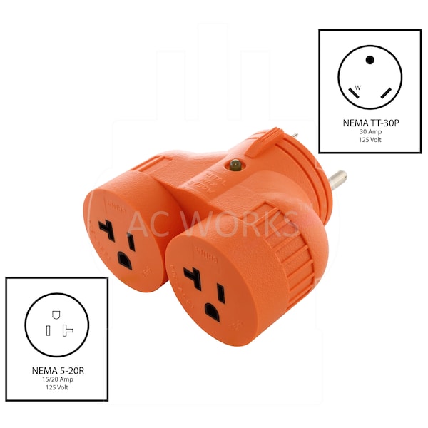 Adapter TT-30P RV 30A Plug To 2 15/20A Household Connectors
